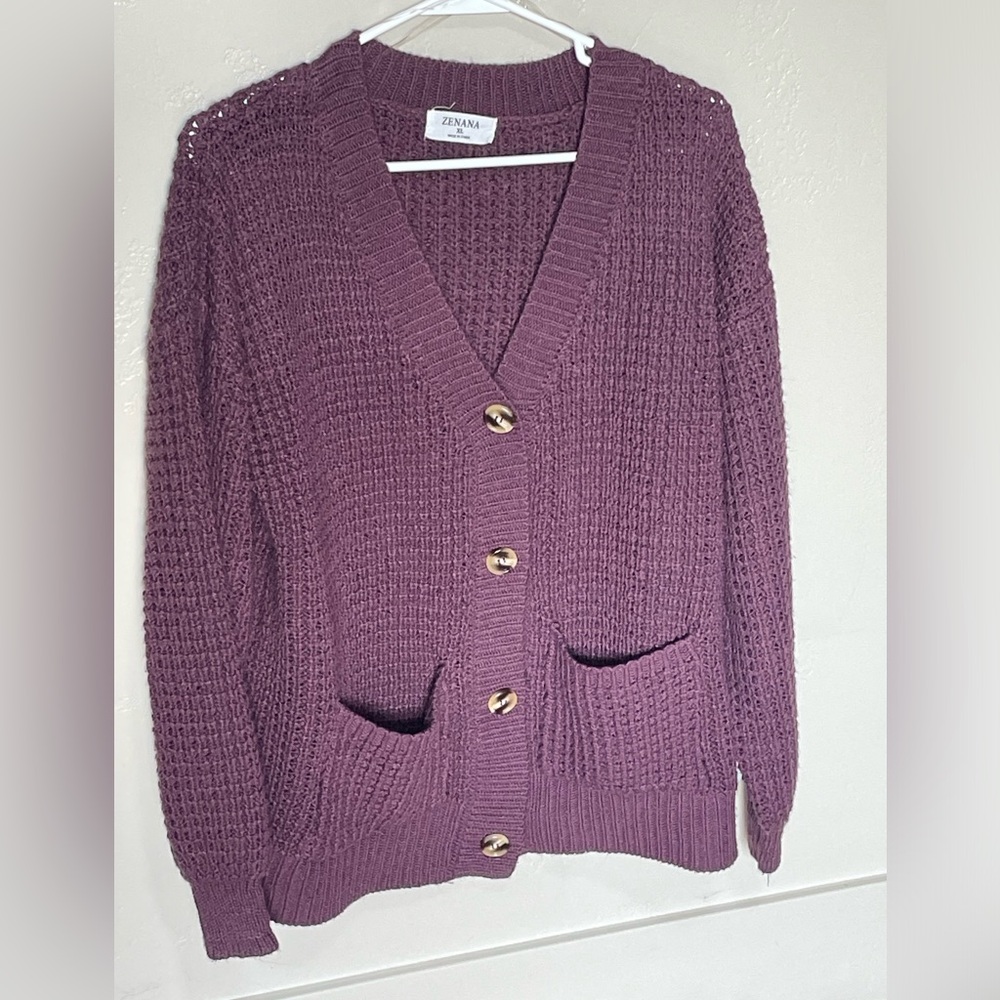 Muted purple boyfriend cardigan from Zenana